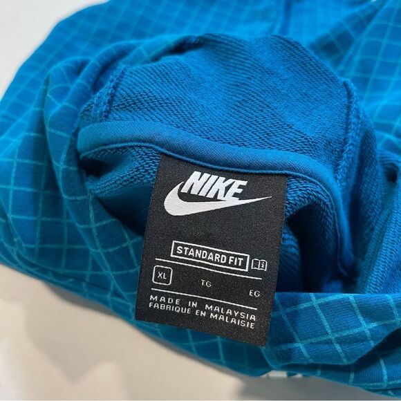 Nike Hoodie Teal Blue Green Grid Windowpane Pattern Kangaroo Pocket, Youth XL - Picture 6 of 10